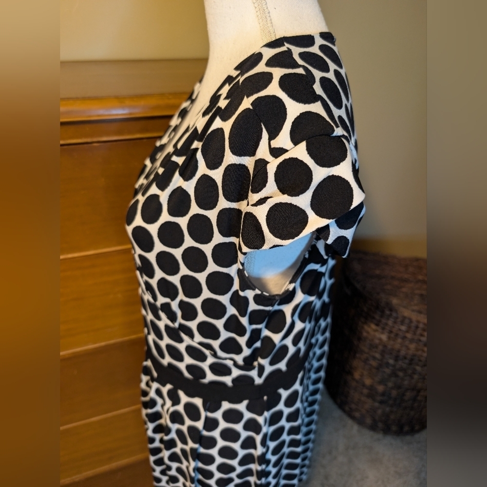 New York & Company Black and White Polka Dot Stretch Dress Cap Sleeve XL - Picture 4 of 13